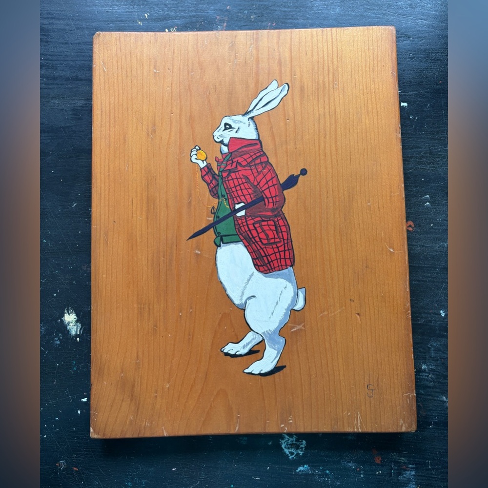 vintage painting of the white rabbit from alice in wonderland